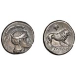 Greek Coinages, Northern Lucania, Velia, Nomos, c. 300-280, head of Athena right, wearing cr...