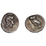 Greek Coinages, Calabria, Tarentum, Drachm, 280-272, head of Athena right, wearing helmeted...