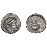 Greek Coinages, Campania, Kumai, Didrachm, c. 420-380, head of Sibyl right, rev. ÎºÏ‰Î¼Î±Î¹Î¿Î½, mu.