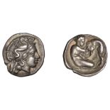 Greek Coinages, Southern Lucania, Herakleia, Diobol, 432-420, head of Athena right, wearing...