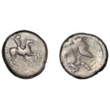 Greek Coinages, Sicily, Gela, Didrachm, 490-475, warrior right on horseback, rev. forepart o...