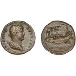 Hadrian, Sestertius, 129-130, laureate and draped bust right, rev. ship right with Triton fi...