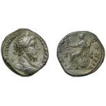 Marcus Aurelius, Sestertius, 171-172, laureate and cuirassed bust right, rev. Roma seated le...