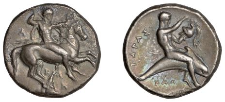 Greek Coinages, Calabria, Tarentum, Nomos, 340-325, by the moneyer Kal[â€“], youth on horsebac...