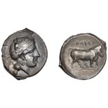 Greek Coinages, Campania, Hyria, Didrachm, 405-385, head of Athena right wearing Attic helme...