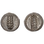 Greek Coinages, Southern Lucania, Metapontion, Nomos, c. 510-470, medium incuse (class ix),...