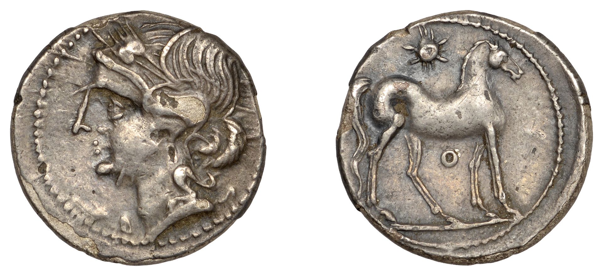 Greek Coinages, Campania, Carthaginian Mint, Half-Shekel, Second Punic War, 216-211, head of...