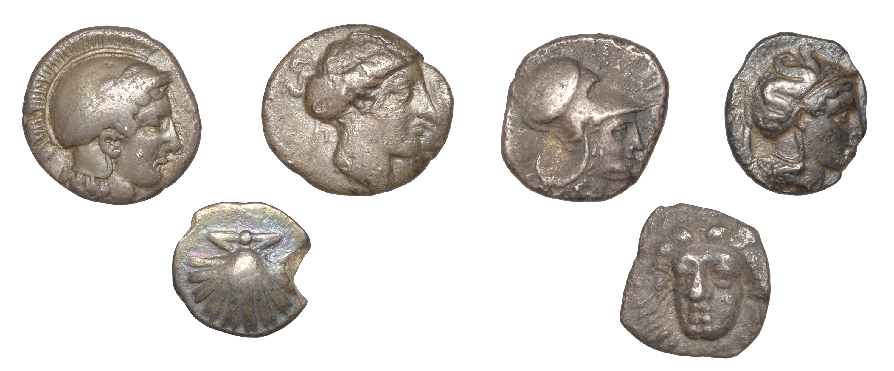 Greek Coinages, Campania, Phistelia, Obol, 325-275, male head facing slightly left, rev. lio...