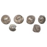 Greek Coinages, Campania, Phistelia, Obol, 325-275, male head facing slightly left, rev. lio...