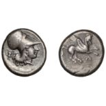 Greek Coinages, Akarnania, Leukas, Stater, 400-375, Pegasos flying right, rev. helmeted head...
