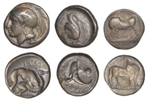 Greek Coinages, Calabria, Tarentum, Nomos, 470-465, dolphin-rider right, arms outstretched,...