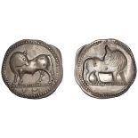 Greek Coinages, Southern Lucania, Sybaris, Nomos, c. 550-510, bull standing left, head rever...