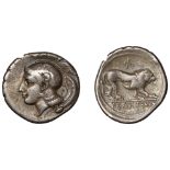 Greek Coinages, Northern Lucania, Velia, Nomos, c. 340-334, head of Athena left, wearing cre...