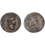 Nero, Sestertius, Rome, 66, laureate bust right, rev. Roma seated left on cuirass, holding V...