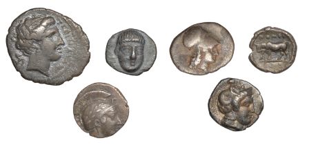 Greek Coinages, Campania, Phistelia, Obol, 325-275, male head facing slightly right, rev. do...