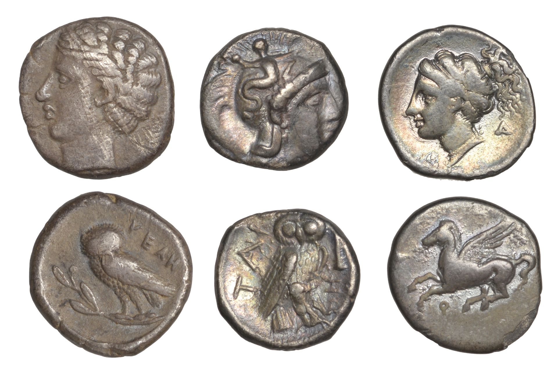 Greek Coinages, Calabria, Tarentum, Drachm, 302-280, helmeted head of Athena right, rev. owl...