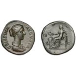 Crispina, Sestertius, 178-191, bust right, hair waved, rev. Salus, draped, seated left, feed...