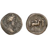 Marcus Aurelius, Sestertius, 170, laureate head right, rev. Emperor on horseback right carry...