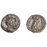 Greek Coinages, Calabria, Tarentum, Drachm, 302-280, helmeted head of Athena right, rev. owl...