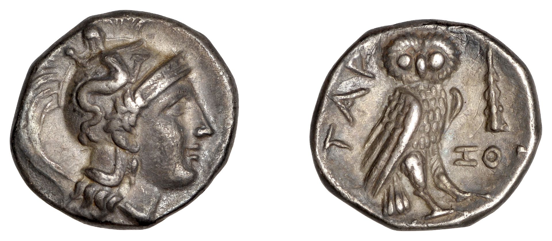 Greek Coinages, Calabria, Tarentum, Drachm, 302-280, helmeted head of Athena right, rev. owl...
