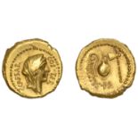Roman Imperial Coinage, Julius Caesar, Aureus, Rome, 46, veiled head of Vesta right, rev. li...