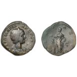 Julia Maesa, Sestertius, c. 218-220, draped and diademed bust right, rev. Pietas standing le...