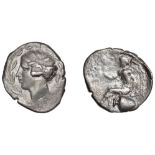 Greek Coinages, Bruttium, Terina, Nomos, c. 440-425, head of nymph left within laurel wreath...