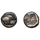 Greek Coinages, Northern Lucania, Velia, Drachm, 535-465, lion right, tearing at prey, rev....
