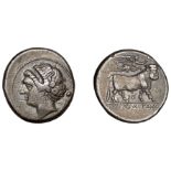 Greek Coinages, Campania, Neapolis, Nomos, 275-250, head of nymph left, cornucopia behind, r...