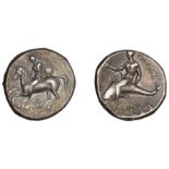 Greek Coinages, Calabria, Tarentum, Nomos, c. 280, youth on horseback left, holding shield,...