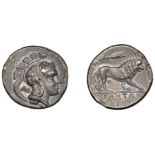 Greek Coinages, Northern Lucania, Velia, Nomos, c. 300-280, head of Athena right, wearing cr...