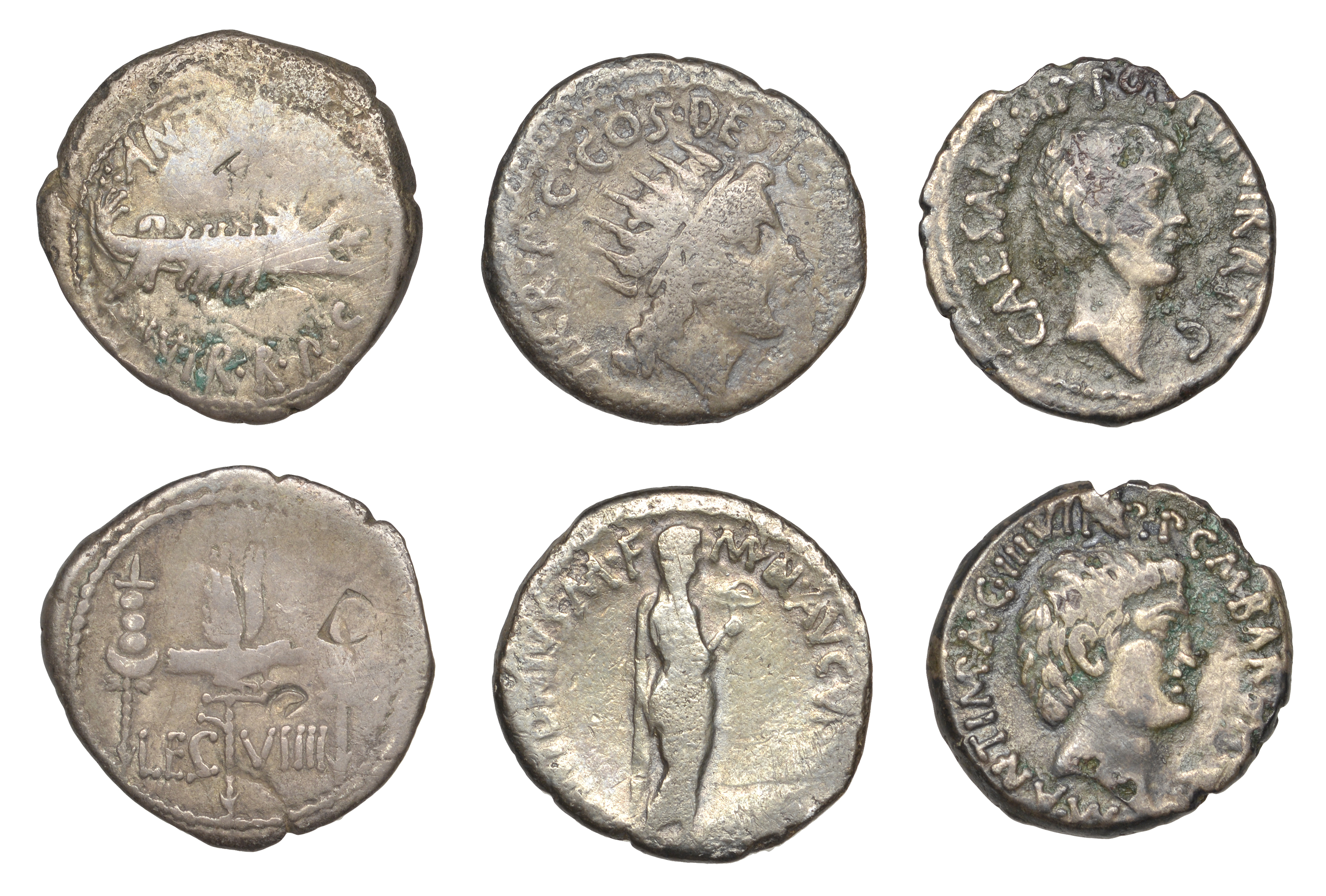 Mark Antony and Octavian, a contemporary fourrÃ©e Denarius, after Ephesus, 41, with M. Barbat...