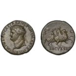 Nero, Sestertius, Lugdunum, 62-68, laureate head left, rev. Nero riding right, attendant beh...