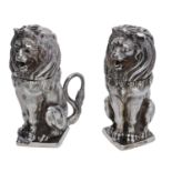 A pair of Victorian silver lion salts, by Daniel and Charles Houle, London 1872, of...