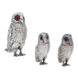 A Victorian silver owl pepper, by George Richards & Edward Brown, London 1862, rea...