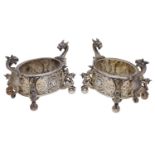 A pair of Victorian silver gilt salts, by Henry William Curry, London 1874, of oval f...