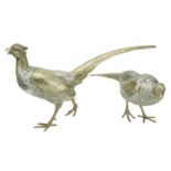 A pair of large silver and parcel gilt pheasant table ornaments, 20th century, re...