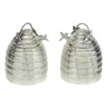 A pair of silver honey pots and covers, by C. J. Vander, London 2003, modelled as bee...