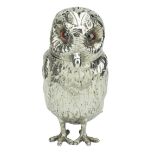 A Victorian silver owl sugar caster, by George Richards & Edward Brown, London 1865,...