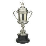 A large silver twin-handled trophy cup and cover, by Charles Boyton & Son, London 1926,...