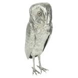 A Dutch silver decanter modelled as a barn owl, late 19th century, with glass bead eyes...