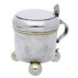 A Continental small silver and parcel gilt tankard, of cylindrical form with hing...