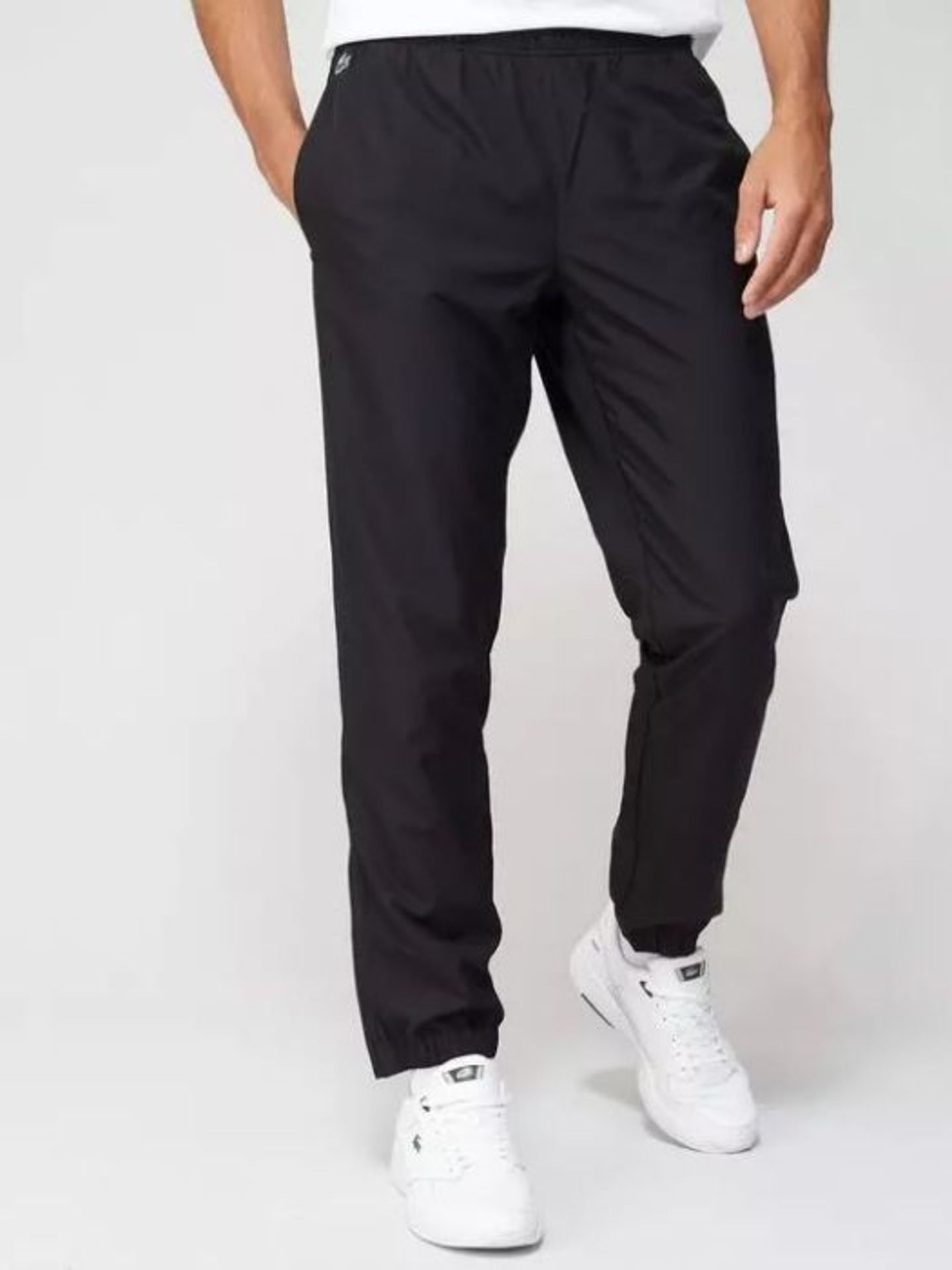 1 X LACOSTE TAPED DETAIL JOGGERS - BLACK / SIZE: 2XL / RRP £100.00 / GRADE B, SLIGHT DAMAGE TO