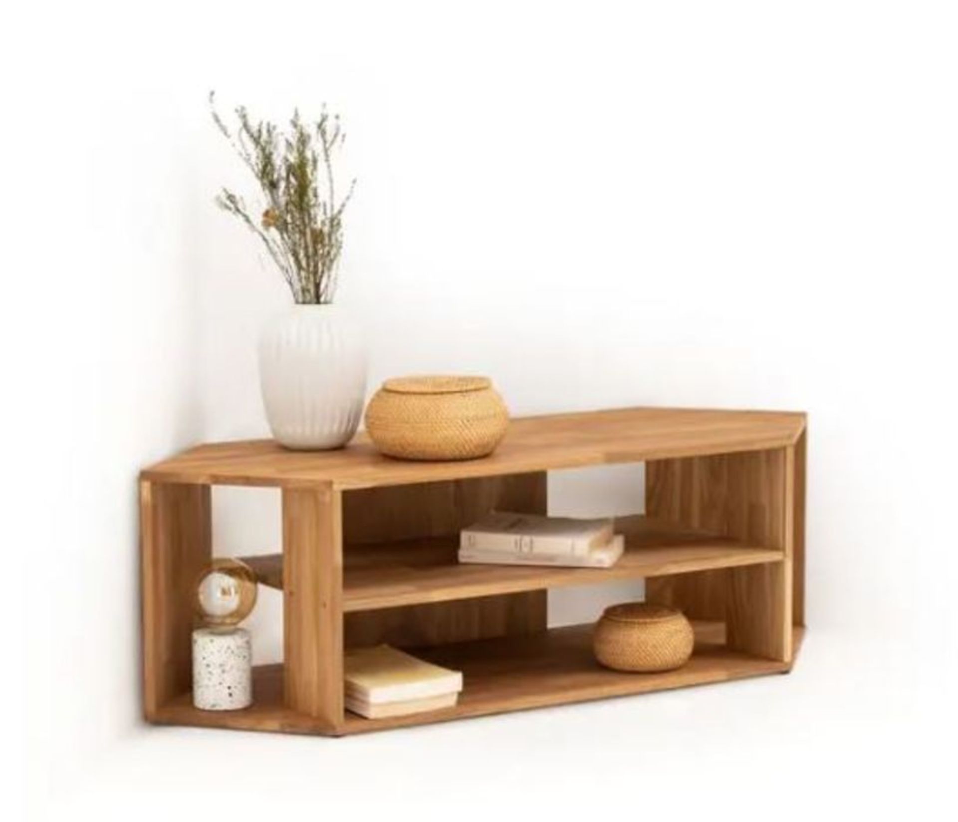 EDGAR CORNER TV CABINET IN SOLID OAK / RRP £199.00 / CUSTOMER RETURN. GRADE A, NO APARENT VISIBLE