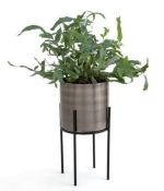 INAYA PLANTER WITH STAND IN METAL AND BRASS - GREY/BLACK / CUSTOMER RETURN. GRADE A