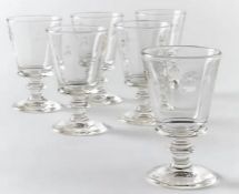 SET OF 6 BEE PATTERNED GLASSES TRANSPARENT GLASS / CUSTOMER RETURN. GRADE A