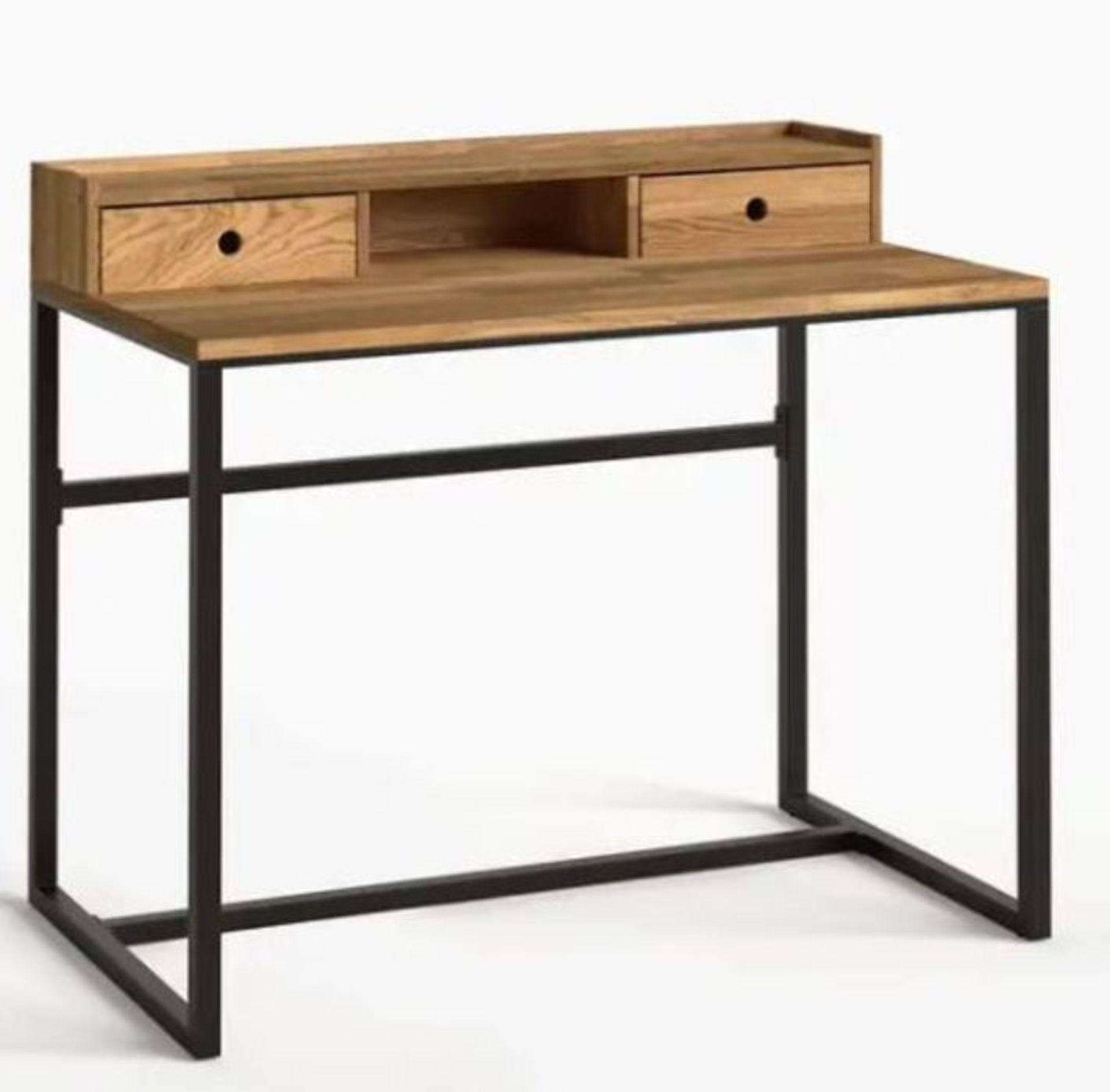 HIBA INDUSTRIAL STYLE DESK IN METAL & OAK / RRP £375.00 / GRADE B, POOR WELDING TO FRAME /