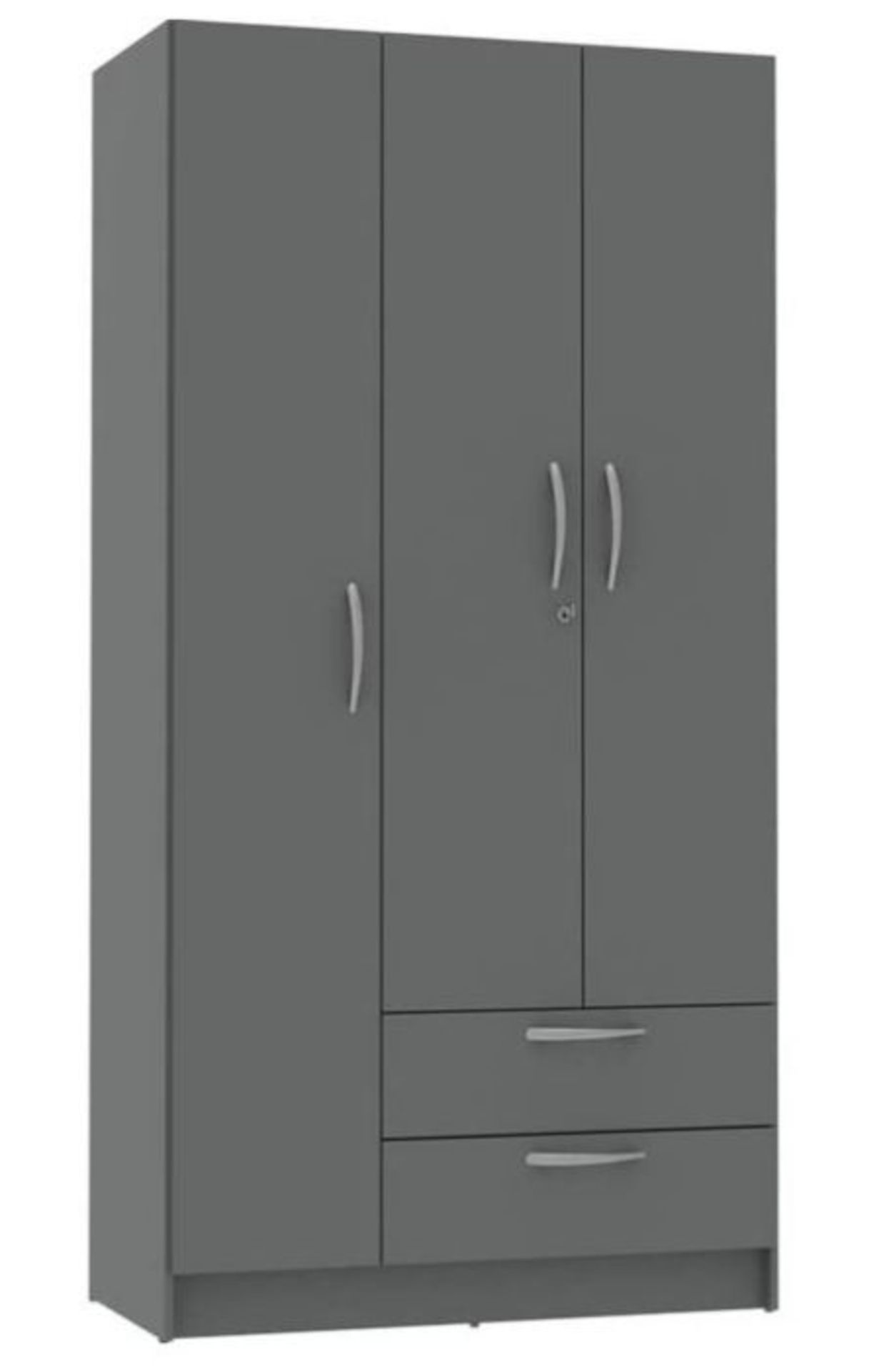 1 X CEARA 3-DOOR WARDROBE WITH 2 DRAWERS - GREY / BRAND NEW