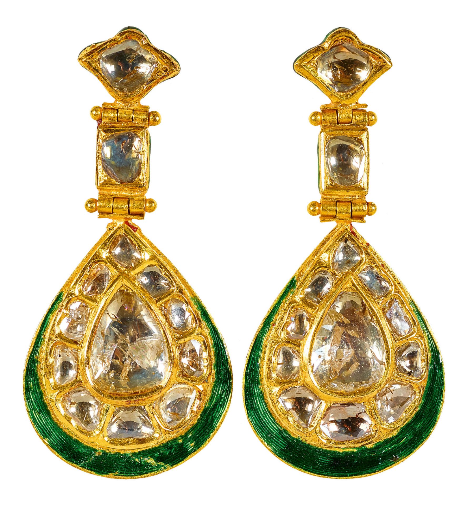 DIAMANT-OHRHÄNGER: Kurdan Meena, Indien, 20. Jh. / Diamond pendant earrings; Kurdan Meena, India, .