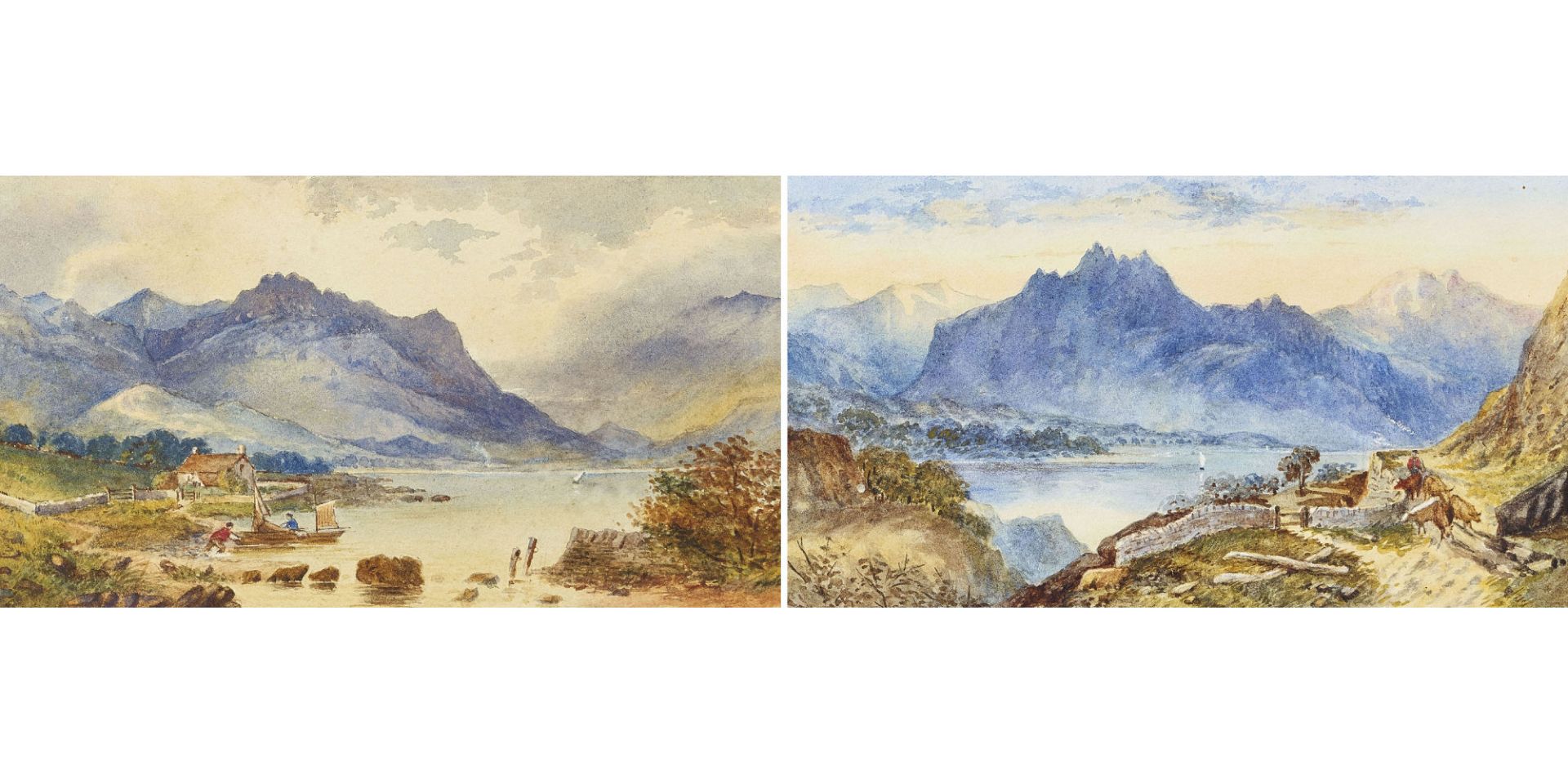 ENGLAND, 19. JH.: Landschaften mit Bergsee. Gegenstücke.